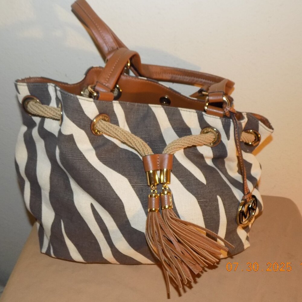 Large Drawstring Zebra Print Michael Kors Bag Mk - image 1